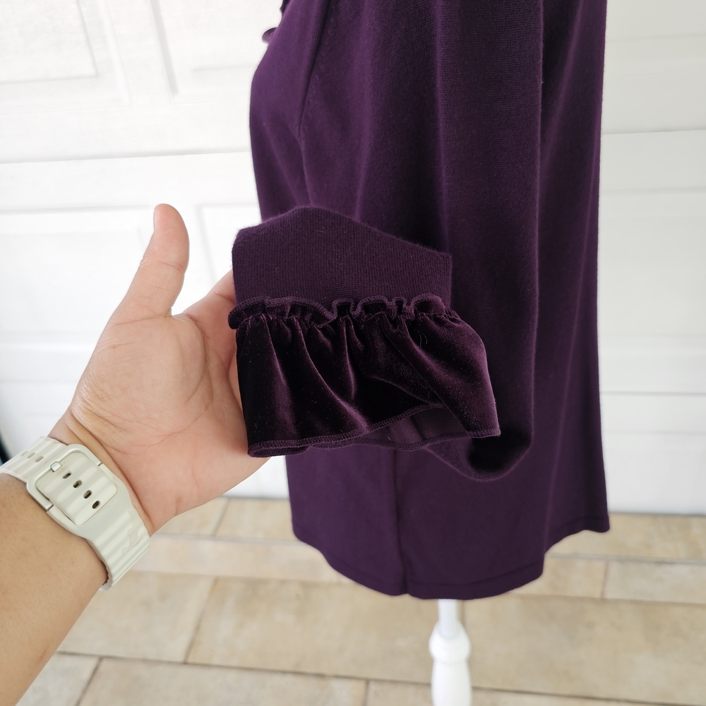 Elementz Woman's Purple Velvet Ruffle Cardigan Sweater XL Romantic Gothic Retro - Picture 5 of 13
